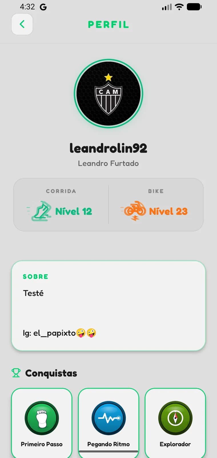 Perfil de outro jogador no Runex