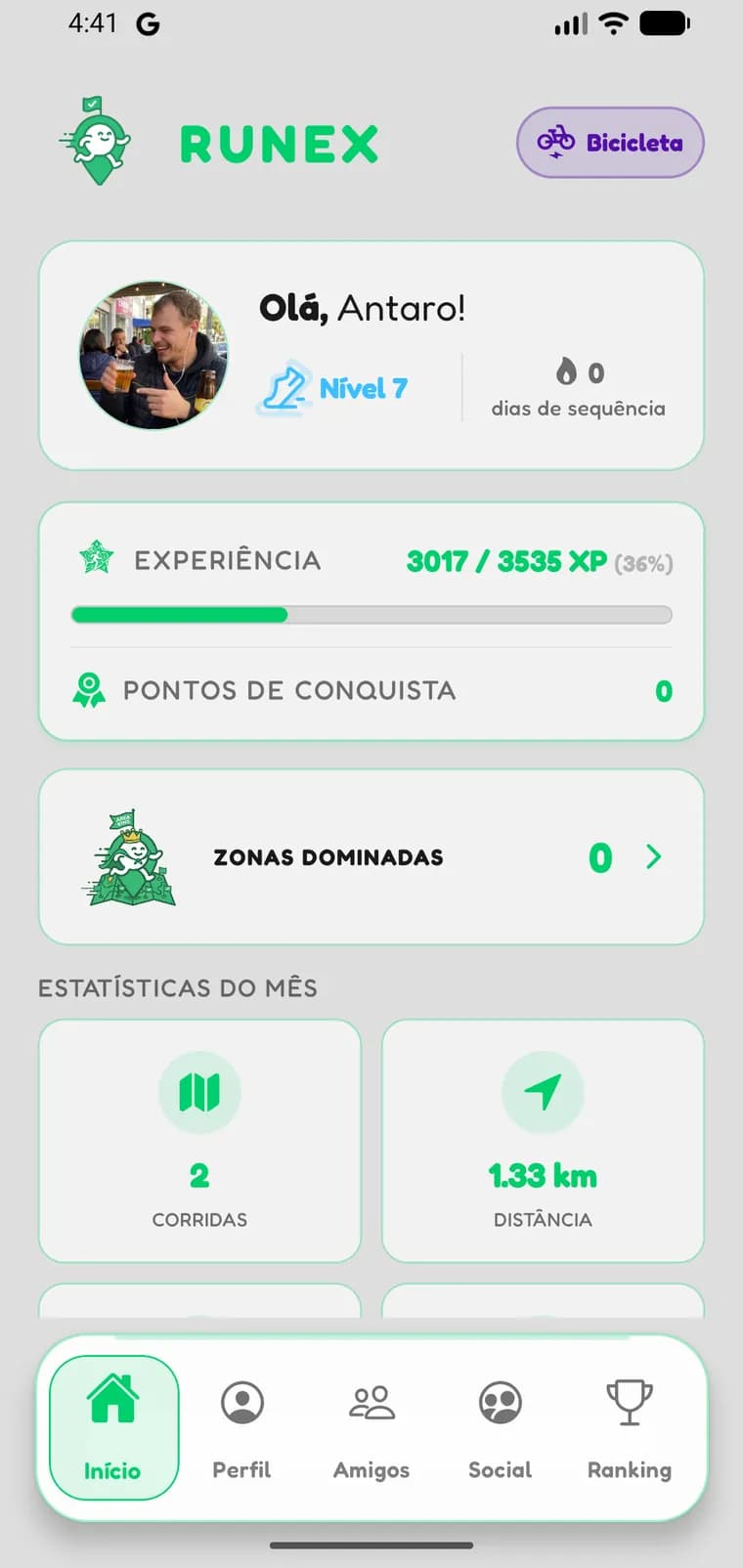 Runex — Perfil, tema claro
